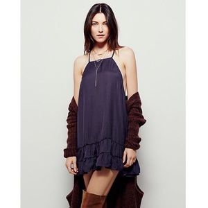 FREE PEOPLE INTIMATELY BLK SLIP RUFFLE MINI DRESS